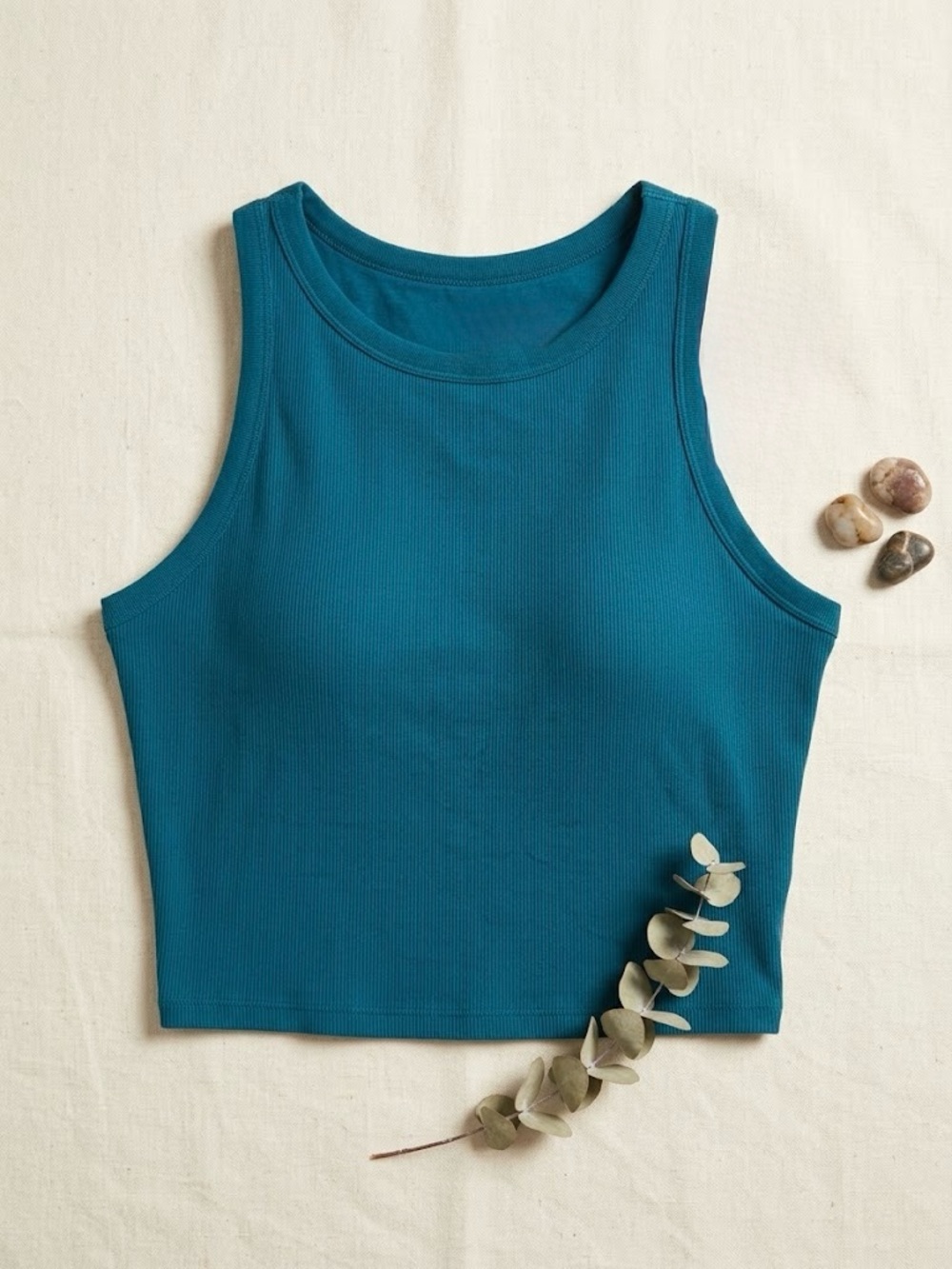 Uniqlo Teal Ribbed Crop Tank
